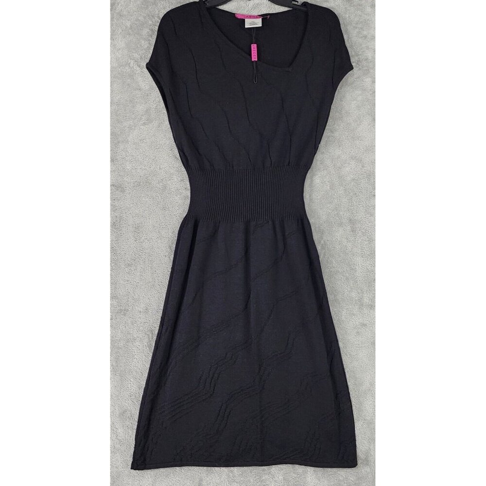Jaeger Dress Womens Small Black Wool Silk Short Sleeve Midi Made In Italy